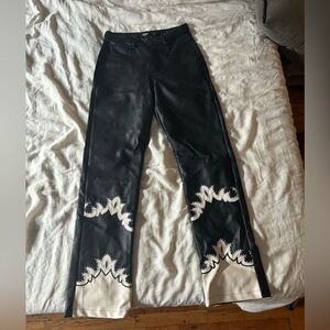 Black leather detailed pants